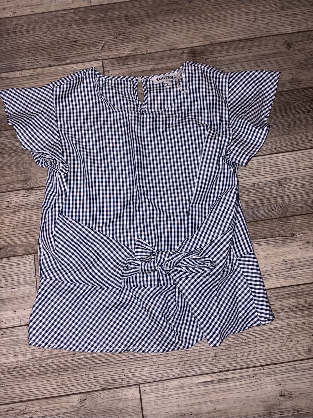 NWOT Kontrol contemporary Navy & white Tie-Front Women's Top